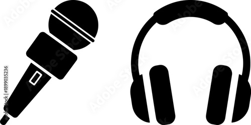 Microphone and headphones for recording and listening music  audio equipment