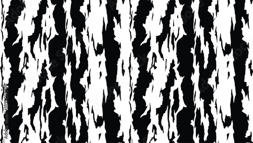 Black and white seamless Atlantic white cedar bark background texture. Rough surface detail.