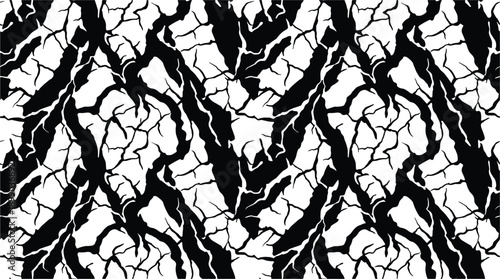 Detailed tree bark pattern. Natural black and white seamless vector texture.