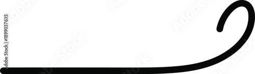 Elegant black flourish stroke, decorative curved line, minimal vector ornament, abstract hook shape, graphic embellishment, isolated on white background