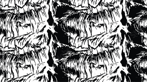 Seamless horse bark pattern. Black and white woodland texture for print and backgrounds.