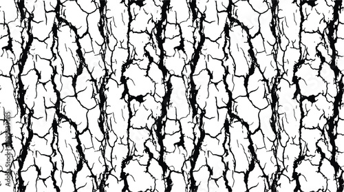 Seamless Japanese red pine bark texture. Abstract black and white cracked surface pattern.