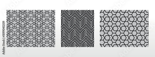 Geometric set of seamless black and gray patterns. Simple vector graphics