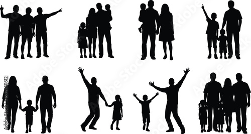 Family,silhouette,people,set,parents,children,together,love,care,happiness,bonding,relationships,black,figures,vector,illustration,isolated,white,background,concept