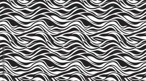 Wavy black and white seamless tree bark texture background. Elegant, organic lines pattern design.