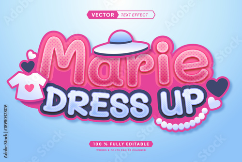 Text effect editable 3d gaming marie dress up cartoon font style
