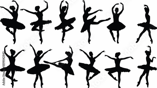 Elegant ballet dancers in various graceful poses