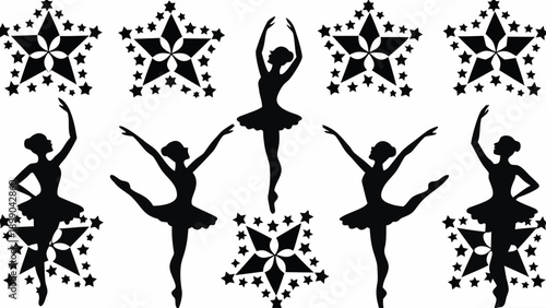 Elegant ballerinas dancing with starry night sky background