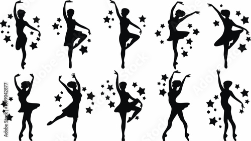 Elegant ballerinas dancing with stars in magical poses