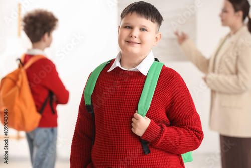 Teenage schoolboy at exhibi...