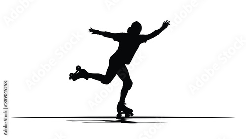 Dynamic silhouette of a roller skater performing an exciting balancing trick wearing protective gear and gliding smoothly