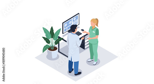 Doctor and Nurse Discussing Medical Records.