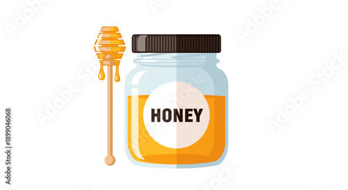 Glass Jar of Honey with Dipper.