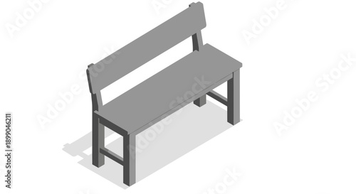 Gray Wooden Bench with Backrest.