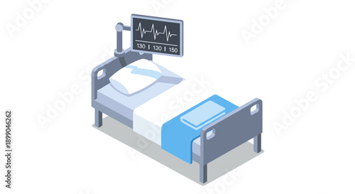 Hospital Bed with Monitor and Equipment.