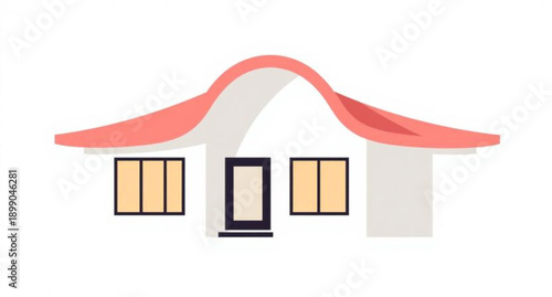 3D vector illustration of a modern residential house icon featuring a red roof and window as a professional real estate architecture symbol for property and estate building design
