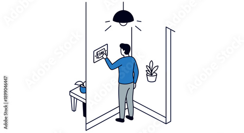 Man Adjusting Thermostat on Wall.