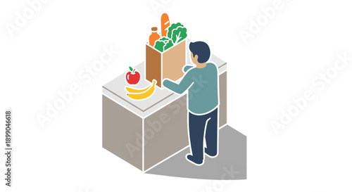 Man Shopping for Fresh Produce and Groceries.