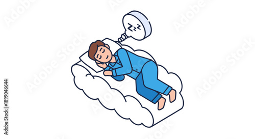 Man Sleeping Peacefully on Pillow with Dream Bubble.