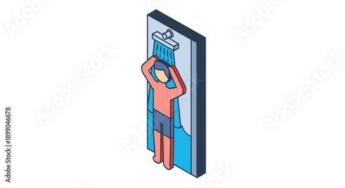 Man Standing Under Shower Head Illustration.