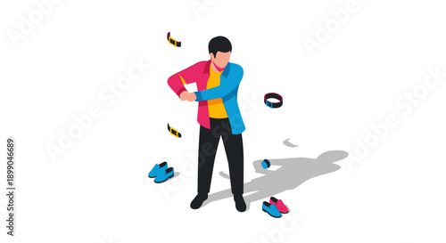 Man surrounded by falling objects in pain.