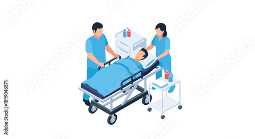 Medical Staff Transferring Patient on Hospital Bed.