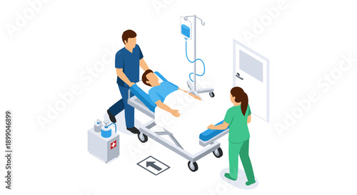 Medical Staff Transferring Patient to Hospital Bed.