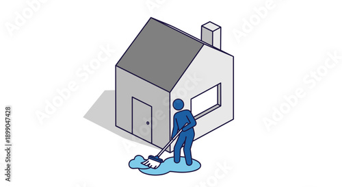 Person Cleaning House with Mop Illustration.