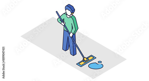 Person Mopping Floor with Mop and Bucket.