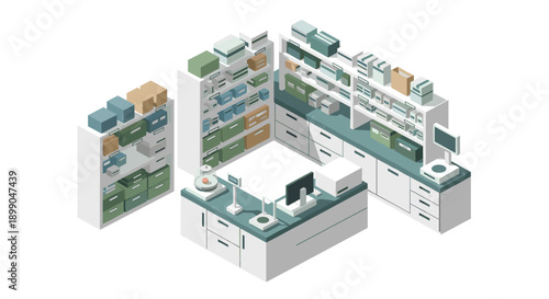 Pharmacy Shelves and Counter Display.