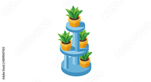 Potted Plants on Blue Stand Display.
