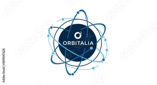 Stylized Atom Model with Orbitalia Text.