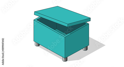 Teal Storage Ottoman with Open Lid.