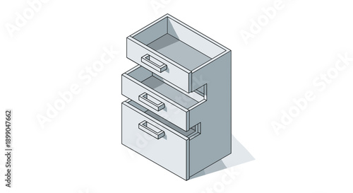 Three Drawer Filing Cabinet Illustration.
