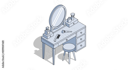 Vanity Table with Mirror and Accessories.