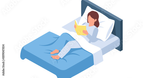 Woman Reading Book in Bed Relaxing.