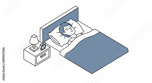 Woman Sleeping Peacefully in Bed Illustration.
