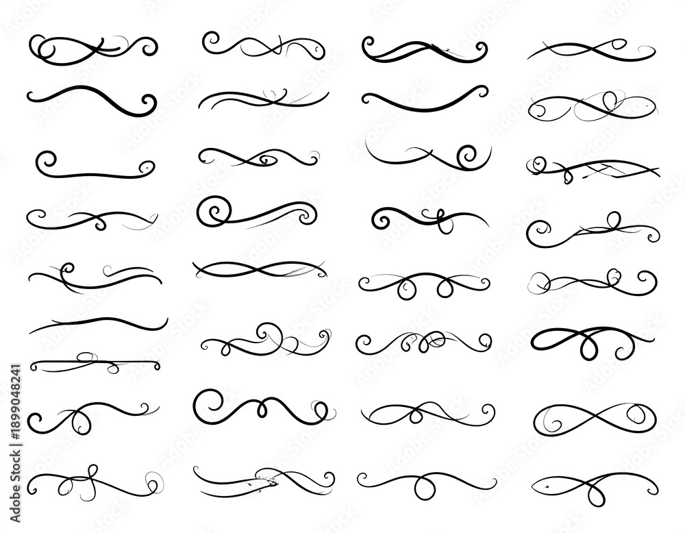 Obraz premium Black ornate swirly design dividers in multiple styles on a white background