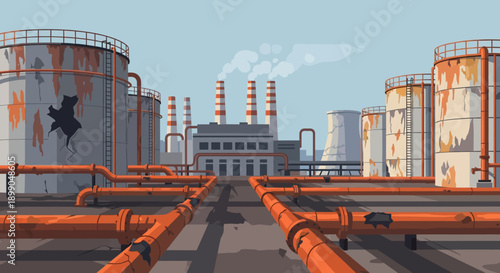 Industrial factory with smokestacks and pipes
