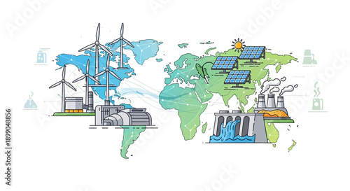 Renewable Energy Sources Global Map Illustration