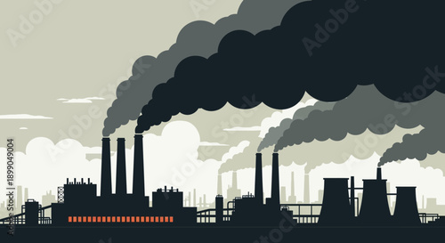 Industrial pollution factory smokestacks emitting smoke