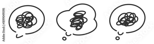 吹き出しの中にもやもや・ぐるぐるを描いた手書き線画イラスト