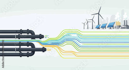 Renewable Energy Flow from Pipes to Solar and Wind Power