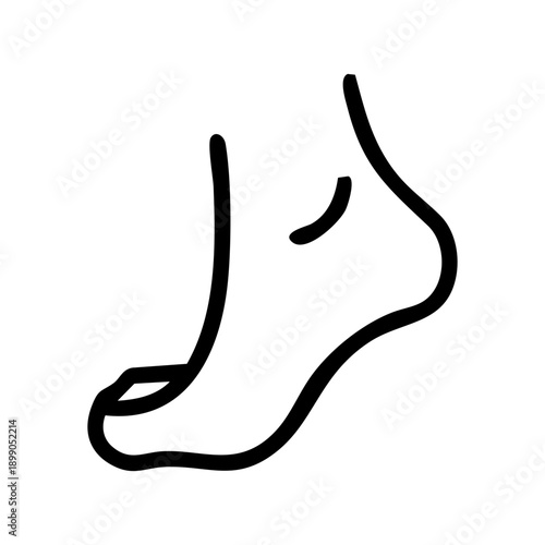 Outline style for a single ankle, features a human foot and the lower portion of the leg, the anatomical at the ankle joint. Related to localized sprain, fracture, skin condition for medical charts