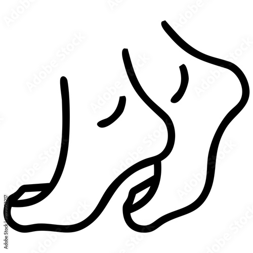 Outline style for double ankles depicts human feet and ankles, emphasizing the heel, the Achilles tendon, bony protrusion of the lateral malleolus. Related to physical therapy guides, footwear catalog