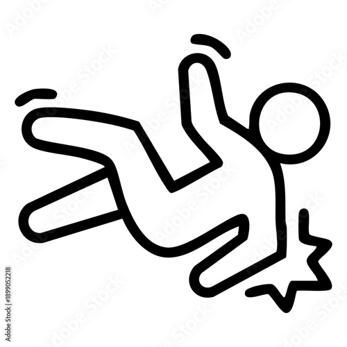 Line icon represents the phrase fell ouch depicts a human figure mid-fall the moment of painful contact with a surface. Related to workplace safety manuals, pediatric health charts, insurance claim