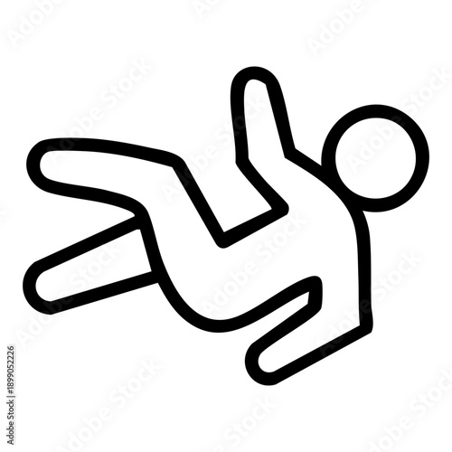 Line icon represents a free fall depicts a human figure in mid-air orientation suggest a rapid, uncontrolled descent through space. Related to skydiving, bungee jumping, drop from a height motion