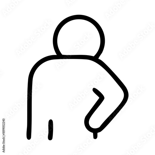 Line icon represents my back depicts a human figure with one arm bent and the hand resting naturally on the hip. Related to dermatology (locating rashes, spinal alignment checks, massage therapy