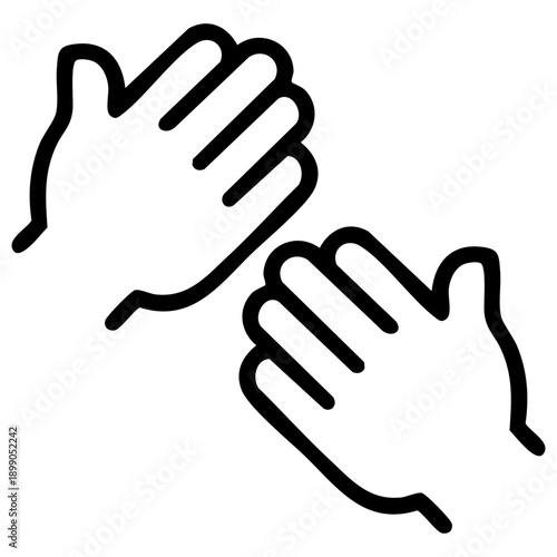 Outline style for a pair of hands features two open hands. Related to digital interfaces, denote touch-screen gestures, manual tasks, collaborative efforts in medical or healthcare scale context