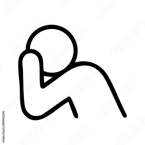 Line icon represents the phrase Oh No, depicts a human bust with the head bowed forward conveying a sense of despair, regret, overwhelming realization. Related to cognitive or emotional state